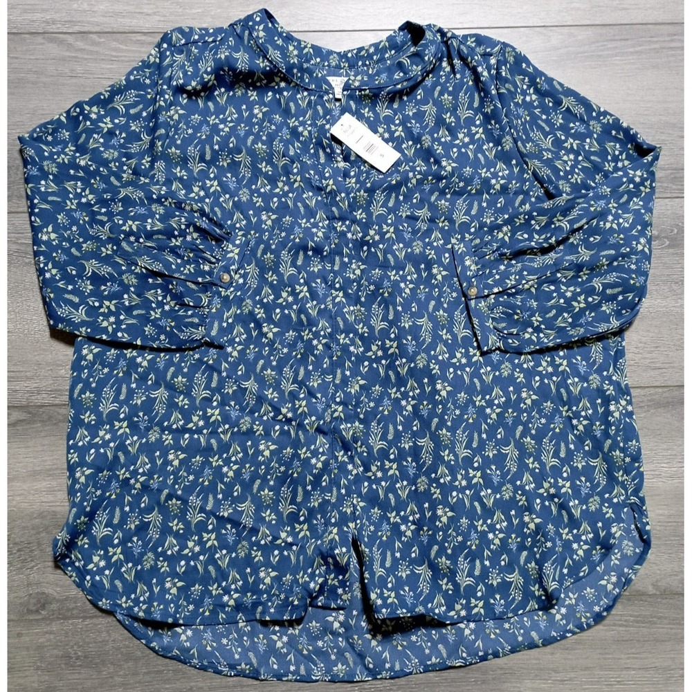 Jachs Girlfriend Blouse Adult Small Blue Floral 3/4 Sleeve Casual Womens
